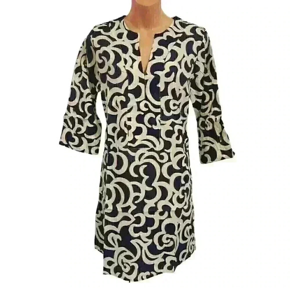 Le Sirenuse by J.Crew 100% Cotton 3/4 Sleeve V-Neck Patterned Dress $150 - Picture 1 of 14